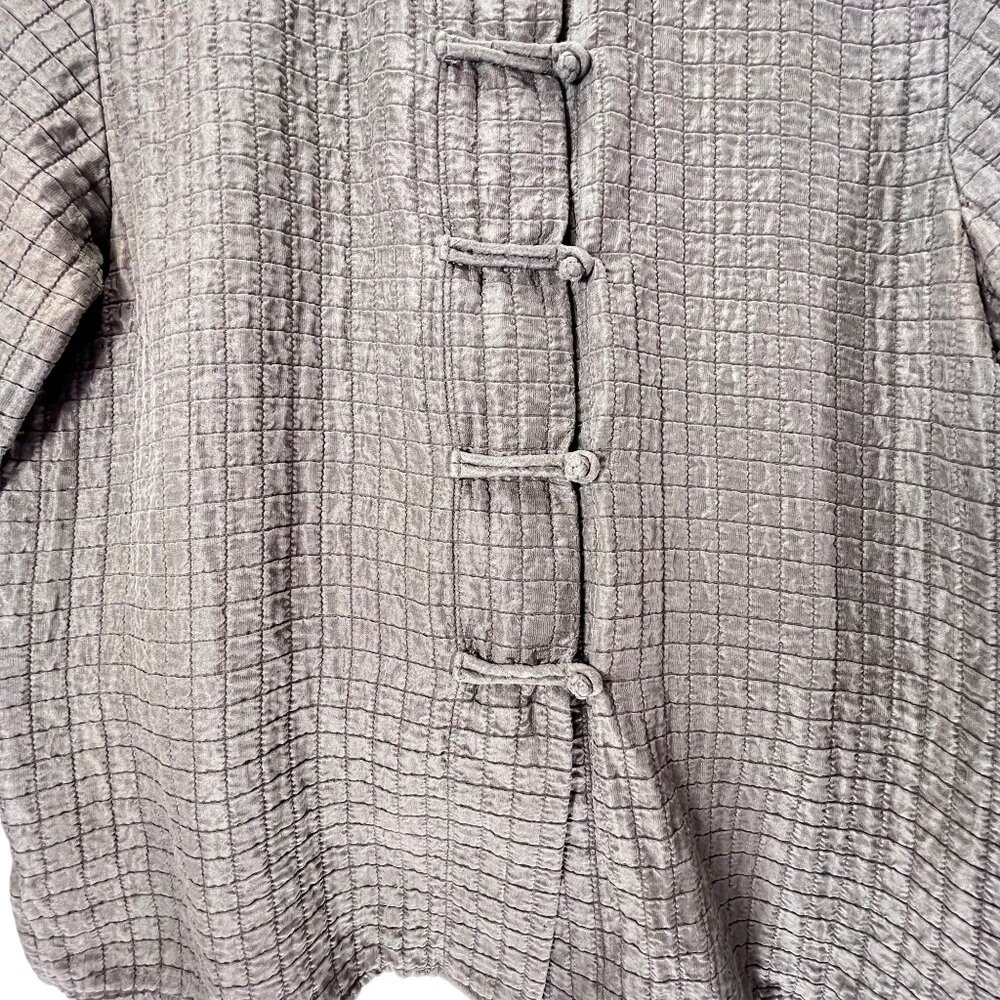 Eileen Fisher XS Jacket Textured Silk Linen Olive Green Mandarin Collar Buttons - Picture 3 of 11